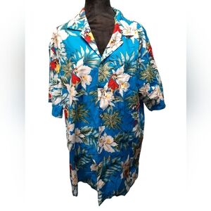 Evergreen Island Tropical Blue Hawaiian Shirt Large